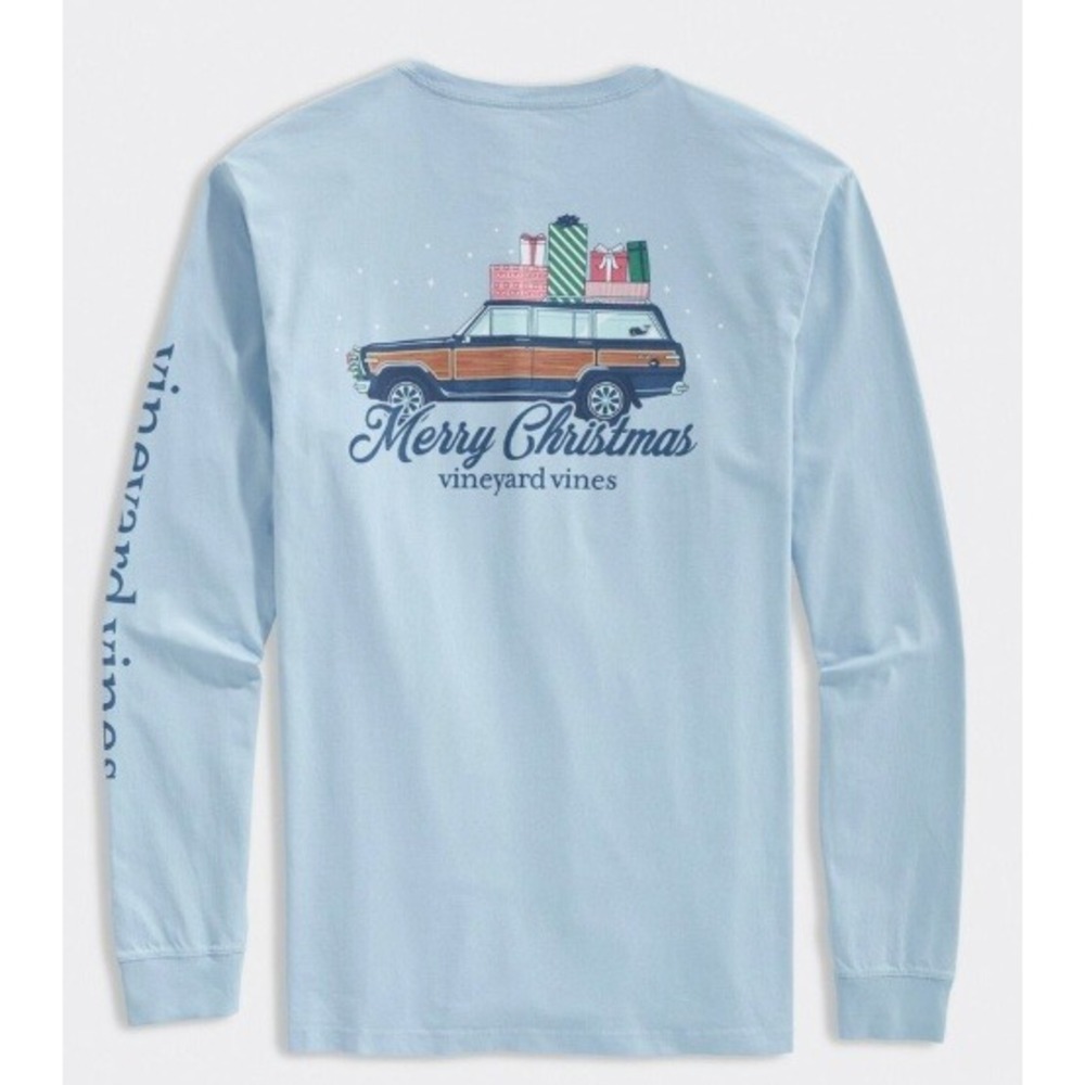 Vineyard Vines Boys Woody Christmas Long Sleeve Tee Blue Size 8 EUC